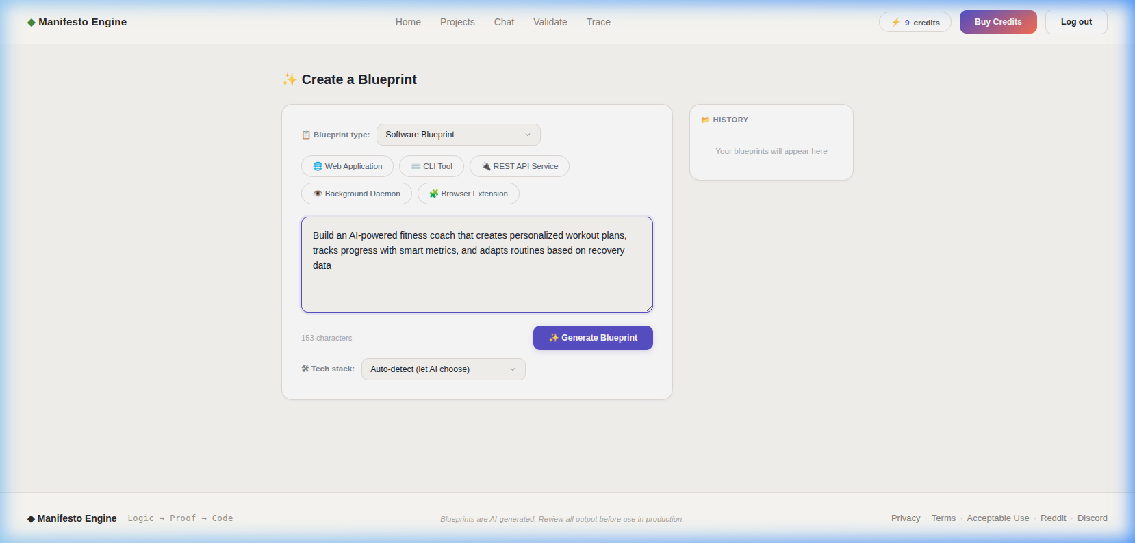 Describe your idea in the workspace